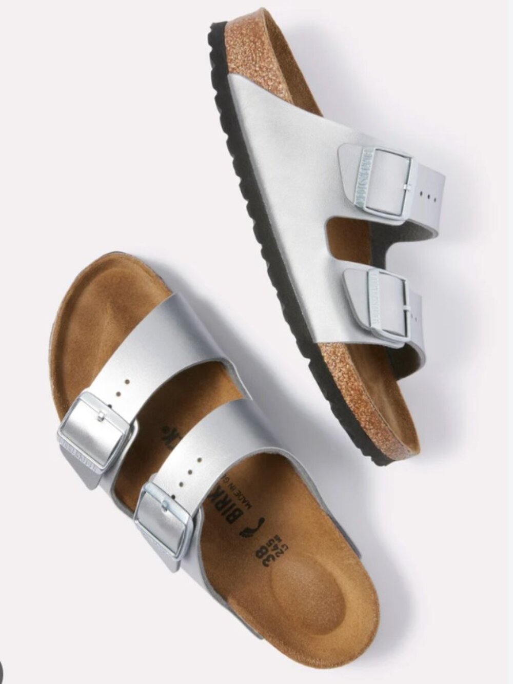 Birkenstock Arizona Big Buckle Metallic Silver Sandals NWOB Size 40